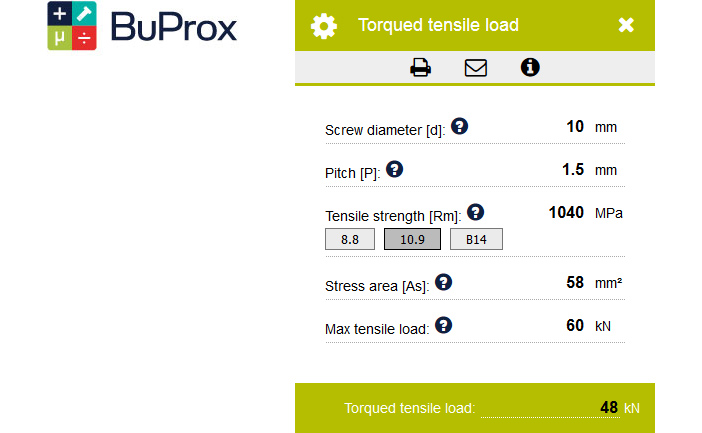 Calculation of ultimate tensile load using BuProx